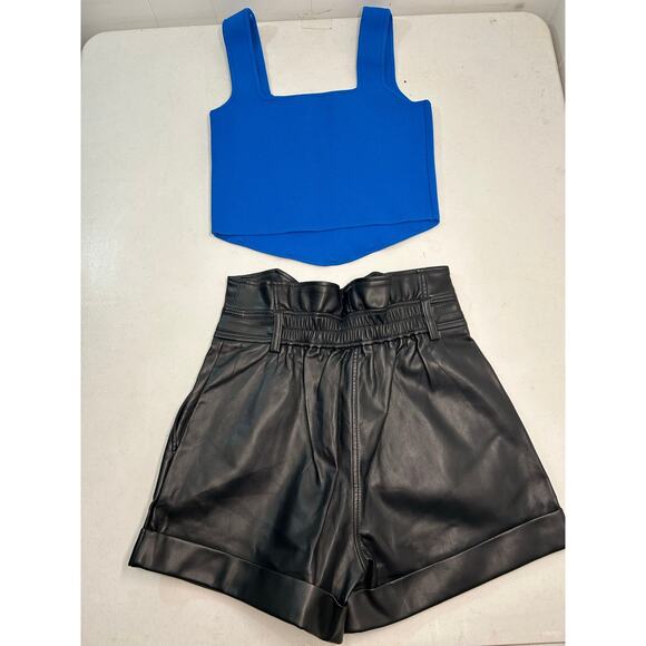 Super Cute Size M/8 Black Faux Leather Shorts and Royal Blue Corset Tank Top. - Picture 4 of 9